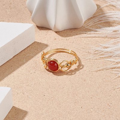 Natural Red Agate Braided Finger Ring RJEW-TA00042-03-1