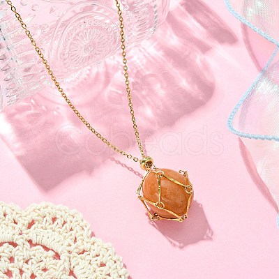 Crystal Cage Holder Necklace NJEW-JN04606-01-1