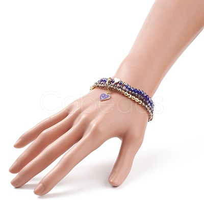 Round Glass Evil Eye Triple Layer Multi-strand Bracelet BJEW-JB08229-05-1