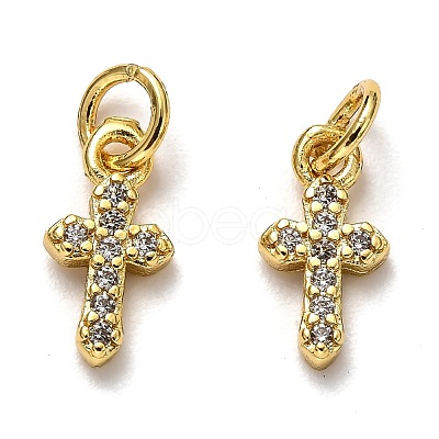 Brass Micro Pave Cubic Zirconia Tiny Cross Charms ZIRC-H119-04-1