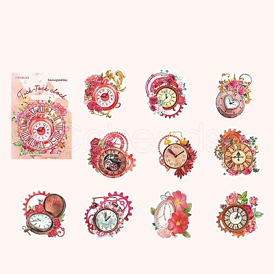 20Pcs Flower Clock PVC Waterproof Self-Adhesive Stickers PW-WG94489-02-1