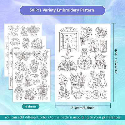 4 Sheets 11.6x8.2 Inch Stick and Stitch Embroidery Patterns DIY-WH0455-110-1