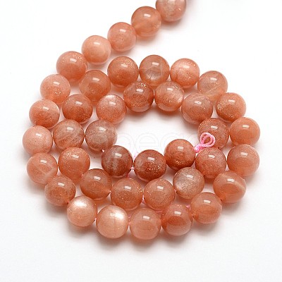 Grade AAA Natural Gemstone Sunstone Round Beads Strands G-E251-34-12mm-1