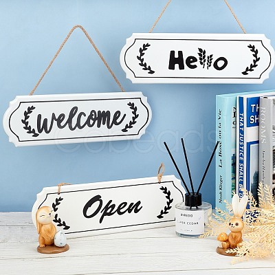 CREATCABIN Welcome Sign Natural Wood Door Hanging Decoration for Front Door Decoration HJEW-CN0001-01B-1