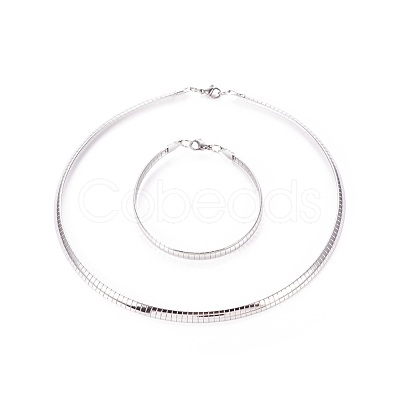 Tarnish Resistant 304 Stainless Steel Choker Necklaces and Bangles Jewelry Sets SJEW-L144-A01-P-1