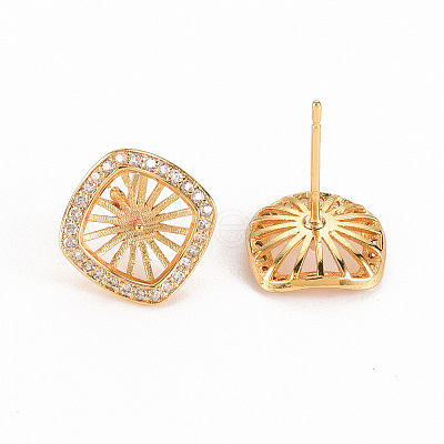 Brass Micro Pave Clear Cubic Zirconia Stud Earring Findings KK-S356-247-NF-1