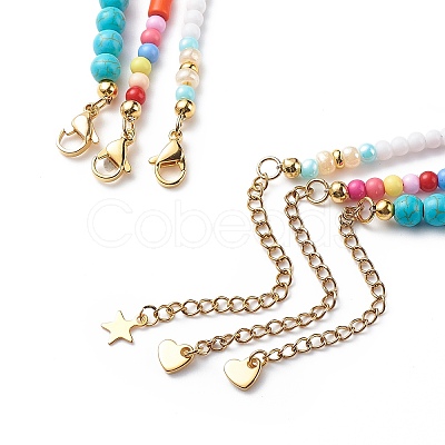 3Pcs 3Pcs Shell Pearl & Acrylic Heart & Enamel Pendant Necklaces Set NJEW-JN04038-1