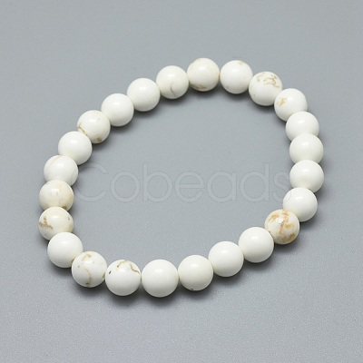 Natural Magnesite Bead Stretch Bracelets X-BJEW-K212-B-008-1