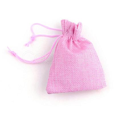 Polyester Imitation Burlap Packing Pouches Drawstring Bags ABAG-R005-9x12-19-1