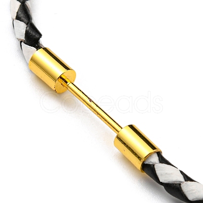 Brass Column Bar Link Bracelet with Leather Cords BJEW-G675-05G-05-1