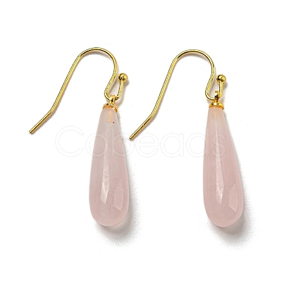 Ion Plating(IP) Natural Rose Quartz Dangle Earring EJEW-C084-01G-03-1