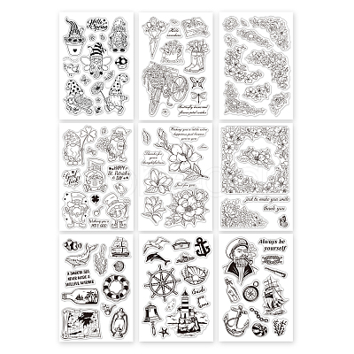 Globleland 9 Sheets 9 Style PVC Plastic Stamps DIY-GL0002-82H-1