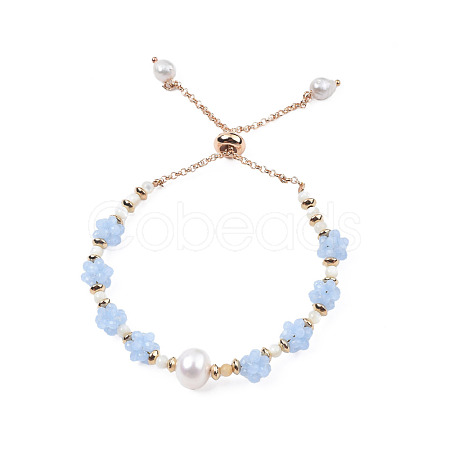 Natural Pearl & Glass Braided Slider Bracelet BJEW-N018-01B-1