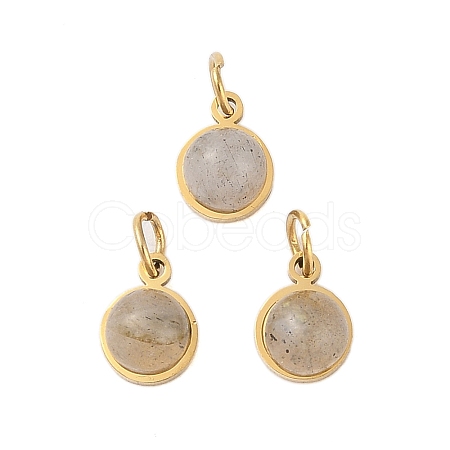 Ion Plating(IP) Natural Labradorite Half Round Charms with Jump Ring STAS-A097-05G-01-1