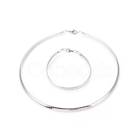 Tarnish Resistant 304 Stainless Steel Choker Necklaces and Bangles Jewelry Sets SJEW-L144-A01-P-1