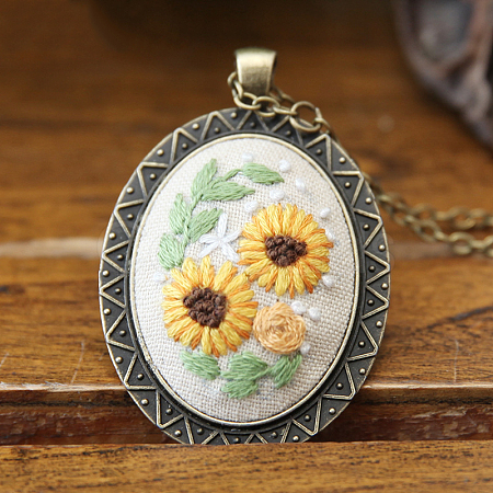 DIY Embroidery Flower Pendant Necklace Making Kit HUDU-PW0001-063B-1