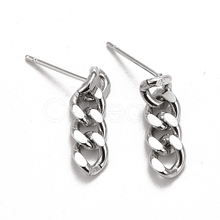 Brass Cuban Link Chain Shape Danlge Stud Earrings EJEW-C015-01P-1