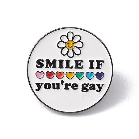 Rainbow Color Pride Flag Sunflower Heart with Word Smile Enamel Pin JEWB-G019-13B-1
