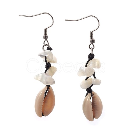 Cowrie Shell Beads Dangle Earrings EJEW-JE02856-1