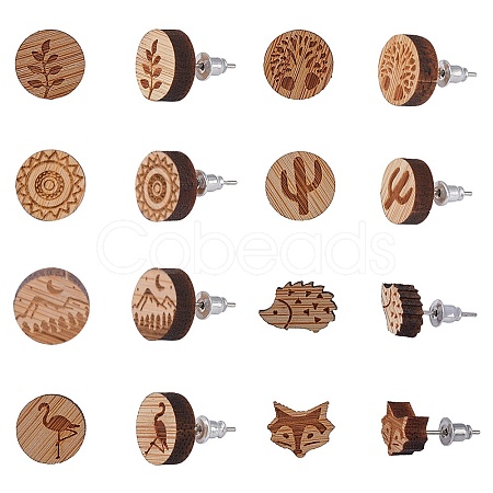 SUNNYCLUE Natural Wood Stud Earrings EJEW-SC0001-21P-1