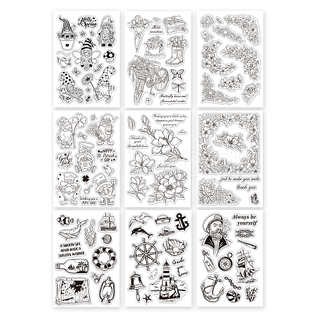 Globleland 9 Sheets 9 Style PVC Plastic Stamps DIY-GL0002-82H-1