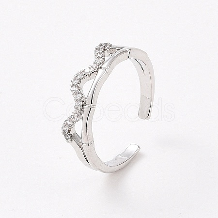 Clear Cubic Zirconia Wave Open Cuff Ring RJEW-B028-06P-1