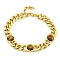 304 Stainless Steel & Natural Tiger Eye Polygon Link Bracelets for Women, Golden, 7-1/2 inch(19cm)