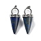 Dyed Natural Lapis Lazuli Pendants, with Rack Plating Brass Findings, Lead Free & Cadmium Free, Cone, 46~47x18mm, Hole: 7x5mm