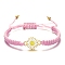 Alloy Cord Bracelets, with Wax Cord, Pink, Inner Diameter: 2-3/8 inch(6cm)