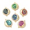 Rack Plating Brass Micro Pave Clear Cubic Zirconia Flat Round with Moon Connector Charms, with Shell & Enamel, Real 18K Gold Plated, Long-Lasting Plated, Lead Free & Cadmium Free, Mixed Color, 24x18x3mm, Hole: 2mm