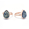 Electroplate Natural Druzy Quartz Crystal Finger Rings, with Eco-Friendly Brass Findings, Lead Free & Cadmium Free, Long-Lasting Plated, Flat Round, Size 7, Real Rose Gold Plated, Cornflower Blue, 17mm