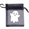 Halloween Organza Ghost Printed Gift Bags with Drawstring, Jewelry Pouches, Wedding Party Halloween Favor Gift Bags, Rectangle, Black, 18x13cm