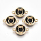 Glass Links connectors, with Light Gold Plated Alloy Findings, Flat Round with Owl, Black, 13.5x19.5x5.5mm, Hole: 1.6mm