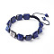 Natural Lapis Lazuli Braided Bead Bracelets, Nylon Cord Square Knot Bracelet, with Alloy Findings, Rectangle with Tree, 1-3/4 inch~3-1/8 inch(4.6~8cm)