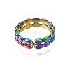 304 Stainless Steel Oval Beaded Cuff Ring RJEW-N038-080-3