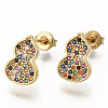 Brass Micro Pave Colorful Cubic Zirconia Stud Earrings EJEW-S208-038-2