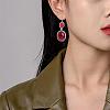 Red Resin Oval Dangle Earrings JE1087A-7