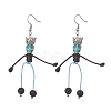 Synthetic Turquoise & Natural Lava Rock Braided Skeleton Dangle Earrings EJEW-TA00226-03-1