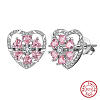 Rhodium Plated 925 Sterling Silver Rotating Heart Stud Earrings EJEW-L270-01P-1