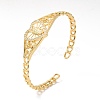 Rack Plating Brass Heart with Virgin Mary Open Cuff Bangle for Women BJEW-M227-02G-1