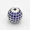 CZ Brass Micro Pave Grade AAA Blue Color Cubic Zirconia Round Beads KK-O065-8mm-03P-NR-1