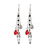 Alloy Skull & Heart & Glass Teardrop Dangle Earrings with Brass Pins for Women EJEW-JE05391-1