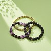 3Pcs 3 Style Heart Natural Purple Mica Stone & Lava Rock & Synthetic Hematite Beaded Stretch Bracelets Set BJEW-JB08736-2