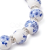 Handmade Flower Printed Porcelain Ceramic Beaded Stretch Bracelet BJEW-JB11063-5