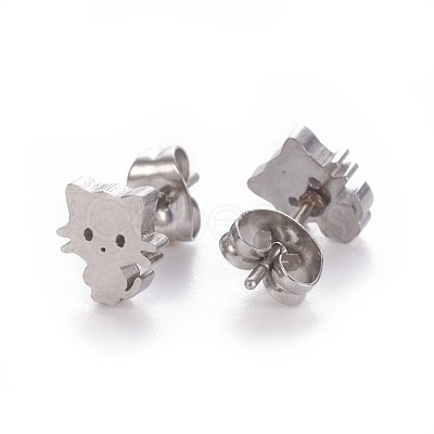 Tarnish Resistant 304 Stainless Steel Kitten Stud Earrings EJEW-F227-08P-1