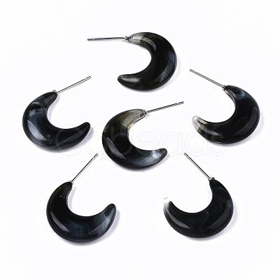 Transparent Resin Half Hoop Earrings EJEW-T012-02-B05-1