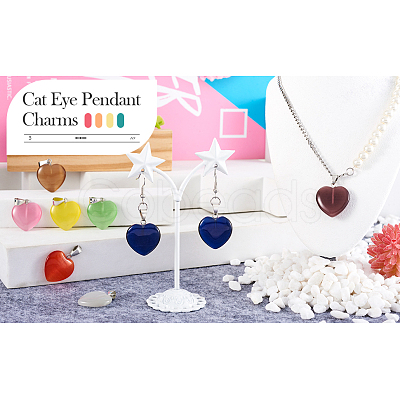 Cheriswelry 20Pcs 10 Colors Cat Eye Pendants G-CW0001-10-1