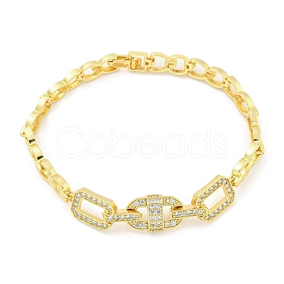 Brass Micro Pave Clear Cubic Zirconia Rectangle Link Chain Bracelets for Women BJEW-R315-01C-G-1