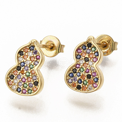 Brass Micro Pave Colorful Cubic Zirconia Stud Earrings EJEW-S208-038-1