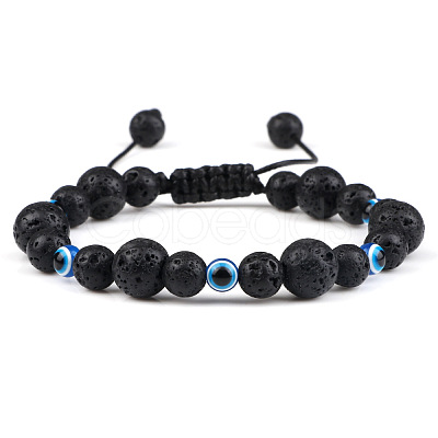 Round Natural Lava Rock Braided Beaded Bracelets XM7085-3-1